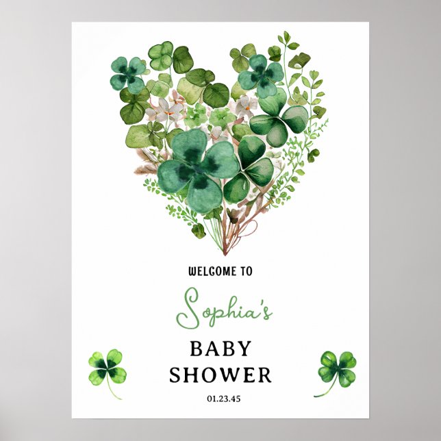 Lucky Charm Baby Shower Shamrock Clover Poster (Front)
