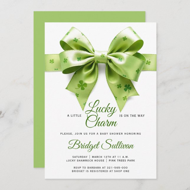 Lucky charm bow St. Patrick's Day baby shower Invitation (Front/Back)