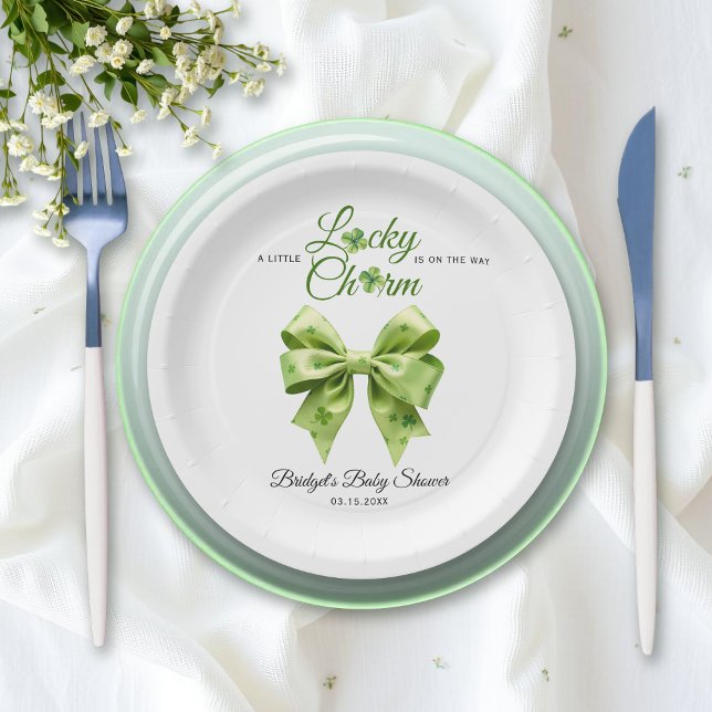 Lucky charm bow St. Patrick's Day baby shower Paper Plate (Creator Uploaded)