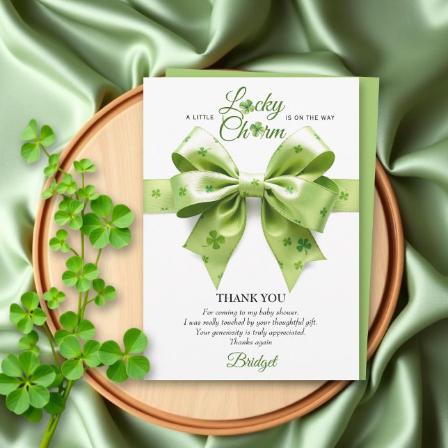 Lucky charm bow St. Patrick's Day baby shower Thank You Card (Creator Uploaded)