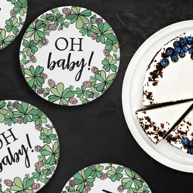 Lucky Charm Clover Oh Baby Girl Baby Shower Paper Plate (Creator Uploaded)
