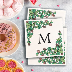 Lucky Charm Clover Pink Flowers Monogram Napkin