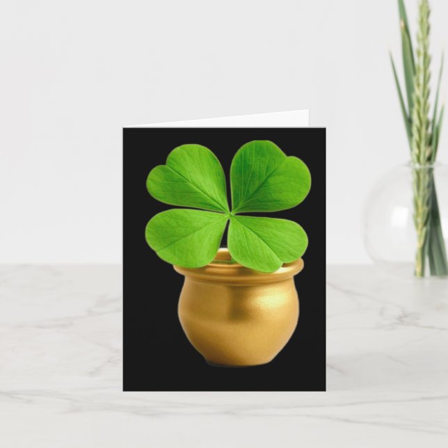 Lucky Charm Golden Pot With Four-leaf Clover St. P Card (Front)