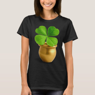 Lucky Charm Golden Pot With Four-leaf Clover St. P T-Shirt