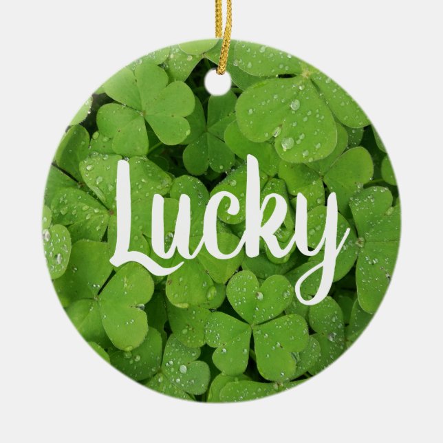 Lucky charm green natural  clover circle ornament. ceramic ornament (Front)