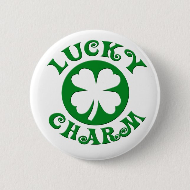 Lucky Charm Green/White Circle 6 Cm Round Badge (Front)