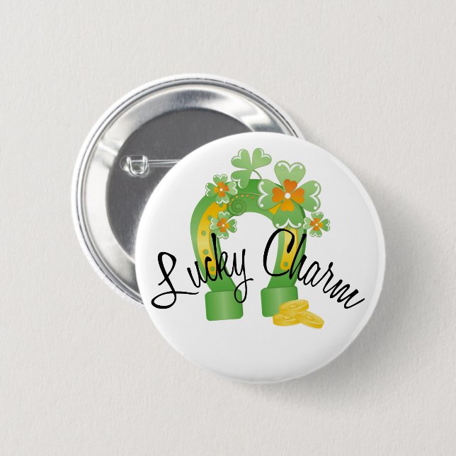 Lucky Charm Horseshoe 6 Cm Round Badge (Front & Back)