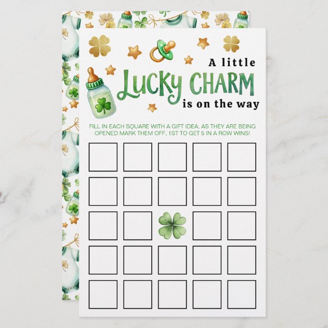 Lucky Charm Irish Baby Shower Bingo Game (Front/Back)