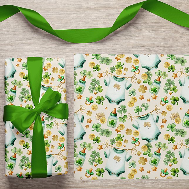Lucky Charm Irish Baby Shower Gift Wrap (Fun Irish Baby Shower Wrapping Paper)
