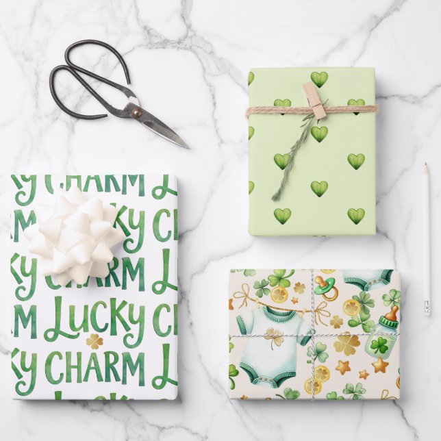 Lucky Charm Irish Baby Shower Wrapping Sheets (Front)