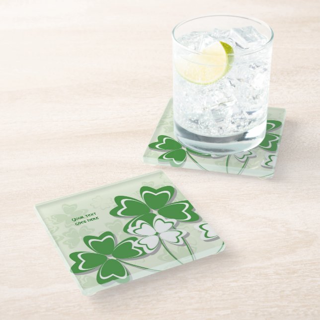 Lucky charm Irish clover shamrock St. Patrick’s  G Glass Coaster (Angled)