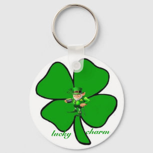 Lucky charm Leprecon clover keychain