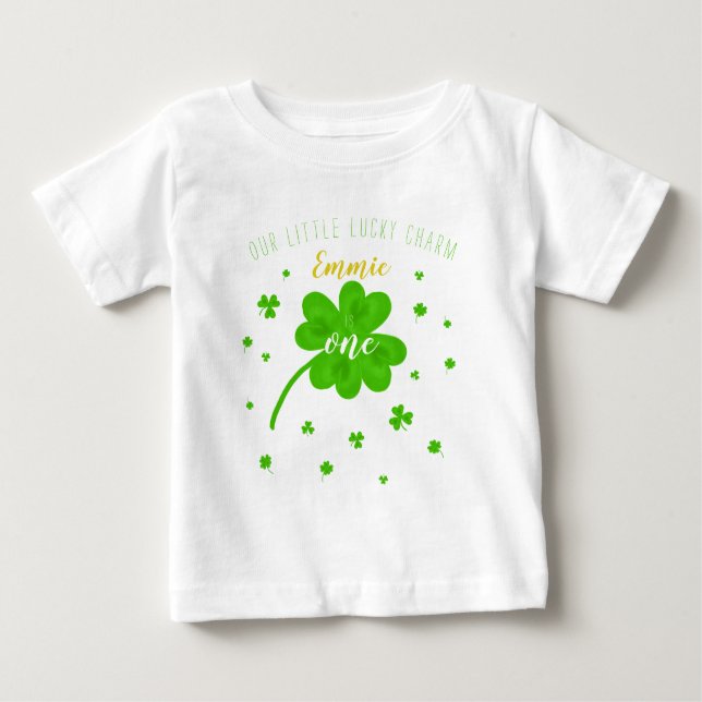 Lucky Charm Shamrock St. Patricks Day Birthday Baby T-Shirt (Front)
