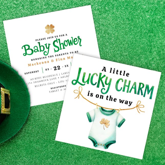 Lucky Charm Square Baby Shower Invitation (Modern Lucky Charm Baby Shower Invite)