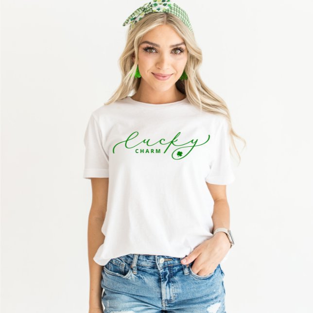 Lucky Charm St. Patrick’s Day Cute Green Script T-Shirt (Creator Uploaded)
