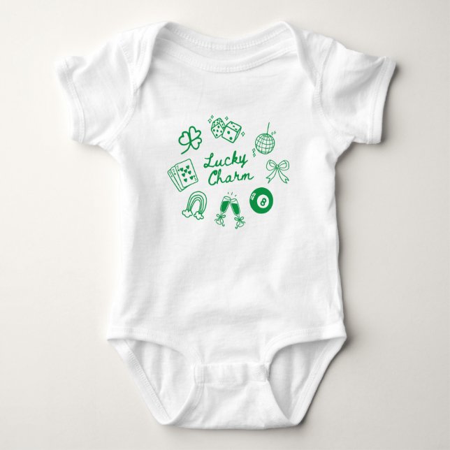 Lucky Charm St Patricks Day Lucky Clover Baby Bodysuit (Front)