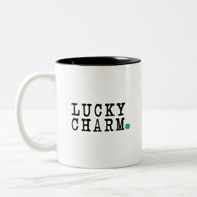Lucky Charm St Patricks Day Lucky Clover Two-Tone Coffee Mug (Left)