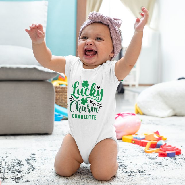 Lucky Charm St Patricks Day Personalised Baby Bodysuit (Personalized Lucky Charm St Patrick's Day Baby Bodysuit)