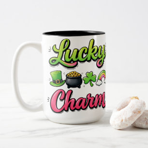 Lucky Charm St Patrick's Day Rainbow Pot of Gold G Two-Tone Coffee Mug