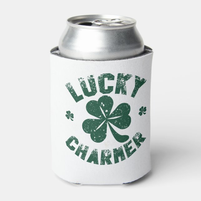 Lucky Charmer Shamrock Funny St. Patrick's Day Can Cooler (Can Front)
