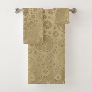 Lucky Chinese coins pattern pastel gold Bath Towel Set