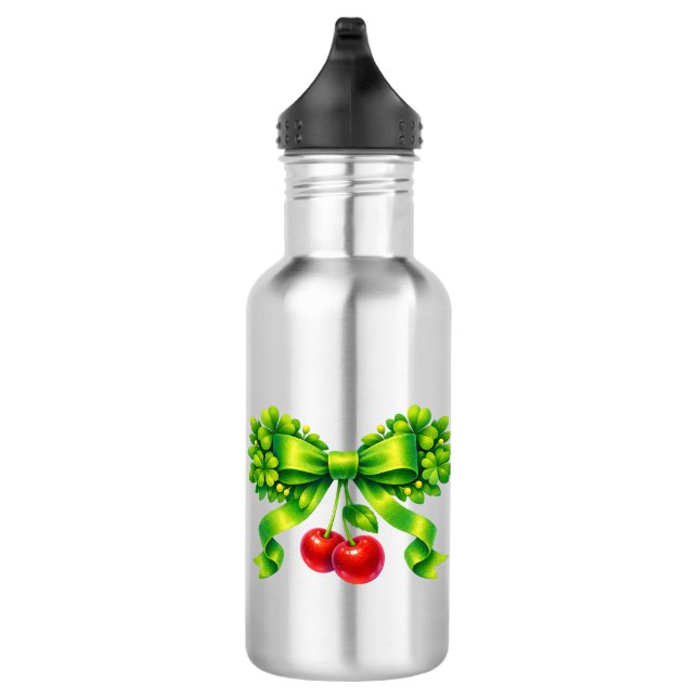 Lucky Clover Bow with Cherries Green Design 710 Ml Water Bottle (Right)