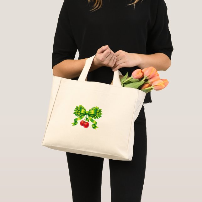 Lucky Clover Bow with Cherries Green Design Mini Tote Bag (Front (Product))