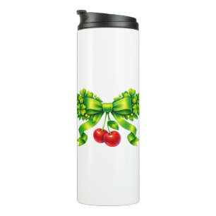 Lucky Clover Bow with Cherries Green Design Thermal Tumbler