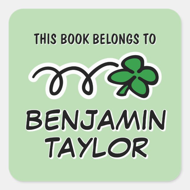 Lucky clover doodle personalized bookplate sticker (Front)