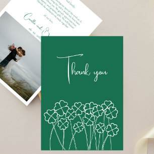 Lucky Clover Emerald Green Chic Photo Wedding Thank You Card