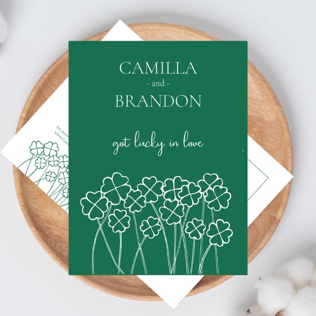 Lucky Clover Emerald Green Modern Save The Date Postcard (Lucky Clover Emerald Green Modern Save The Date Postcard)