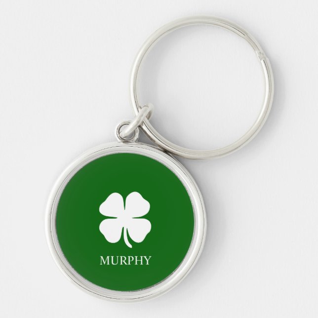 Lucky Clover Green Irish Shamrock Key Ring (Front)