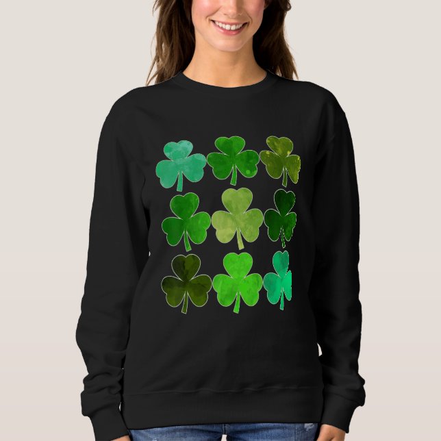 Lucky Clover Green Shamrock Irish Funny st patrick Sweatshirt (Front)
