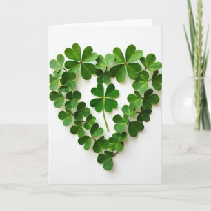 Lucky Clover Heart Green Leaves Card