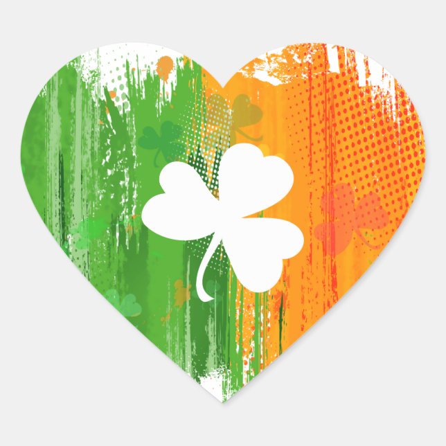 Lucky Clover & Ink Background Heart Sticker (Front)