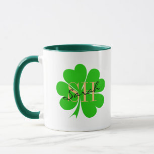 Lucky Clover leaf monogrammed & Shamrock / Irish Mug