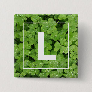 Lucky clover monogram, green meadow shamrock 15 cm square badge