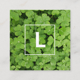 Lucky clover monogram, green medow square business card