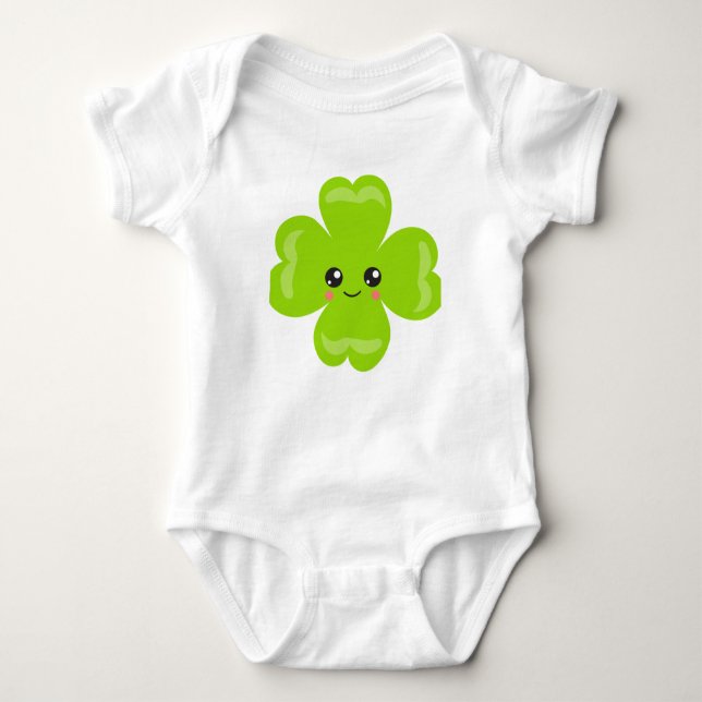 Lucky Clover Shamrock Irish Green Cute Baby Bodysuit (Front)