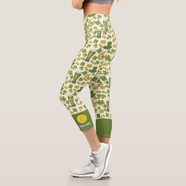 Lucky Clover St Patricks Day Custom Pickleball Cap Capri Leggings (Left)