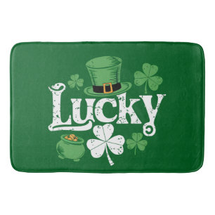 Lucky Clover St Patrick's Day Shamrock Vintage Bath Mat