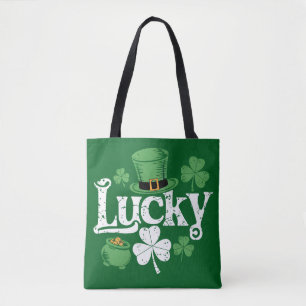 Lucky Clover St Patrick's Day Shamrock Vintage Tote Bag