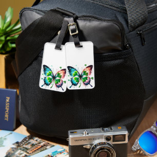 Lucky clover with butterfly luggage tag