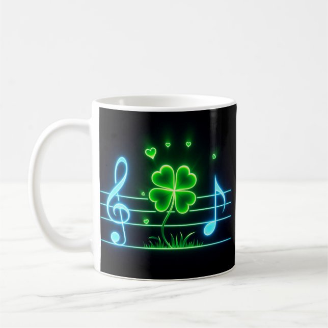 Lucky Clover with Music Notes Design Coffee Mug (Left)