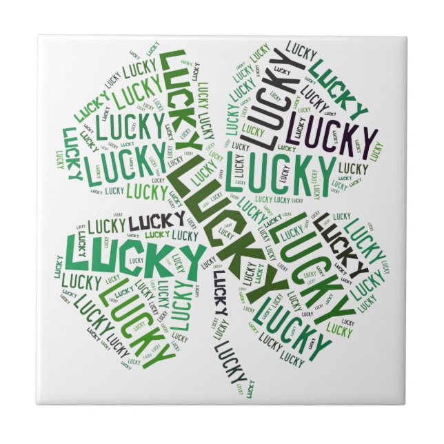 Lucky Clover Word Art Ceramic Tile (Front)