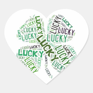 Lucky Clover Word Art Heart Sticker