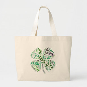 Lucky Clover Word Art Large Tote Bag