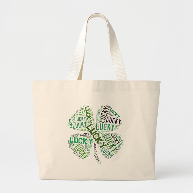 Lucky Clover Word Art Large Tote Bag (Front)