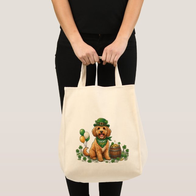 Lucky Cockapoo St. Patrick's Day Tote Bag (Front (Product))