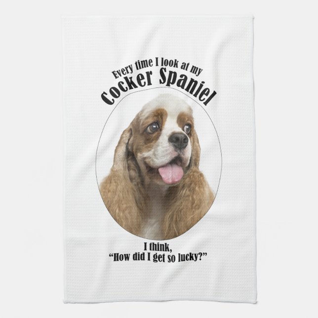 Lucky Cocker Spaniel Tea Towel (Vertical)